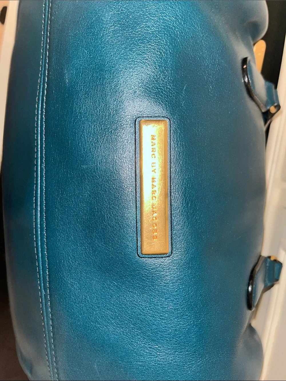 Marc by Marc Jacobs Teal Blue Leather Satchel with Gold Hardware